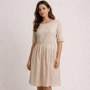 Elie Tahari Tan Beige Midi Dress 6 Cotton Minimalist Quiet Luxury Neutral